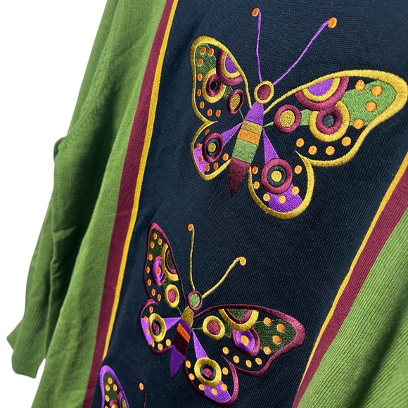 Bob Mackie Wearable Art Butterfly Embroidered Long Sleeve Tunic Green Size XL - Picture 2 of 4